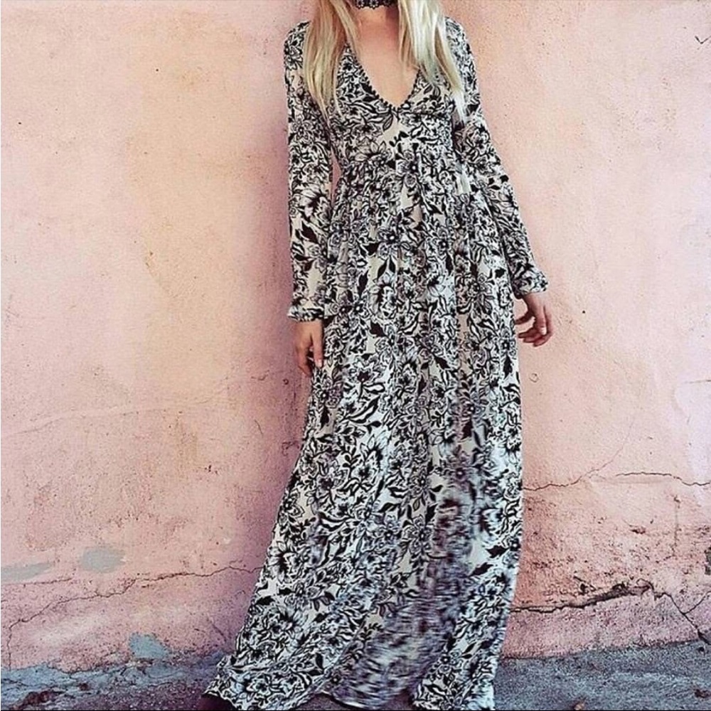 For Love & Lemons Elegant Floral Maxi Dress